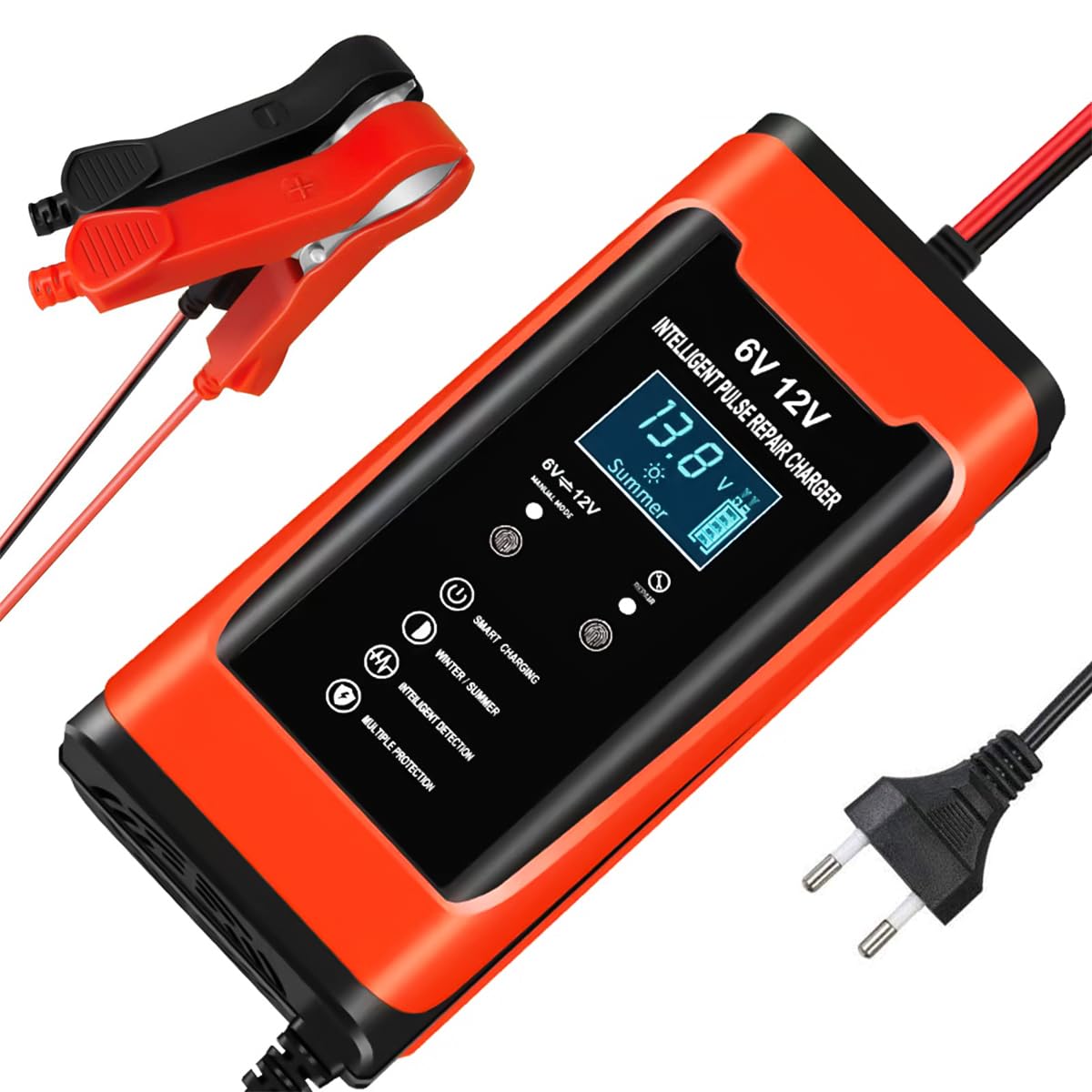 Verilux® Car Battery Charger 6A 12V Automatic Battery Charger with Battery Repair Mode EU Plug & Play Smart Battery Charger with LCD Display, Safe Battery Charger for Car, Lawn Mower, RV Verilux® Car Battery Charger 6A 12V Automatic Battery Charger with Battery Repair Mode EU Plug & Play Smart Battery Charger with LCD Display, Safe Battery Charger for Car, Lawn Mower, RV